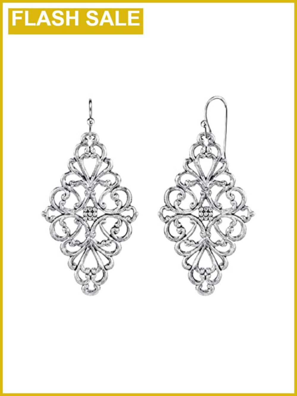 Vintage Filigree Drop Clip On Earrings Silver Tone Non Piercing